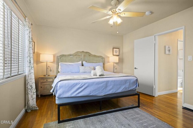 256 Melrose Dr, Oxnard, CA 93035 - bedroom featuring baseboards, wood finished floors, and ceiling fan