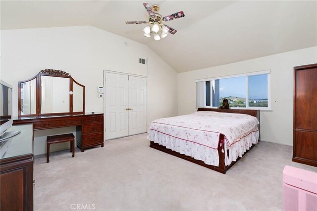 1158 Regal Canyon Dr, Walnut, CA 91789 - bedroom with vaulted ceiling, light carpet, and a ceiling fan