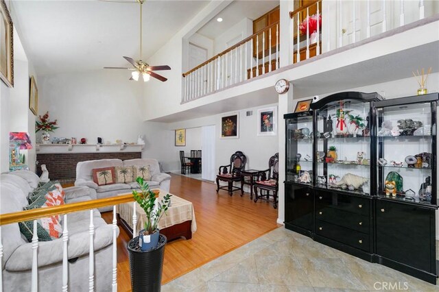 1158 Regal Canyon Dr, Walnut, CA 91789 - living area with ceiling fan and high vaulted ceiling