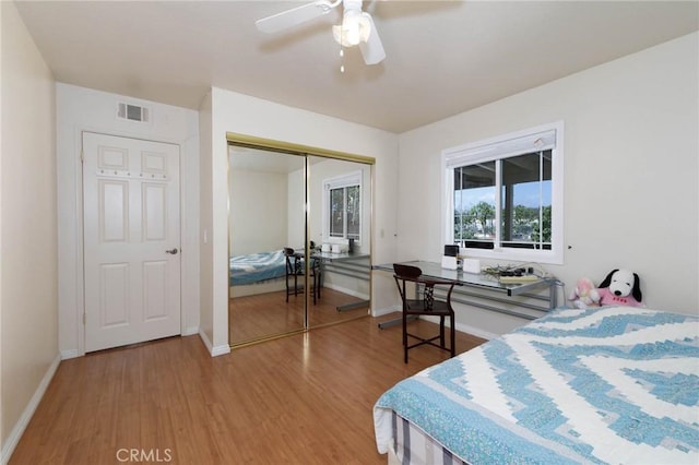 1158 Regal Canyon Dr, Walnut, CA 91789 - bedroom with light wood-style flooring, a closet, baseboards, and ceiling fan