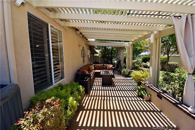 29424 Springside Dr, Menifee, CA 92584 - view of patio / terrace featuring an outdoor living space, a pergola, and central AC