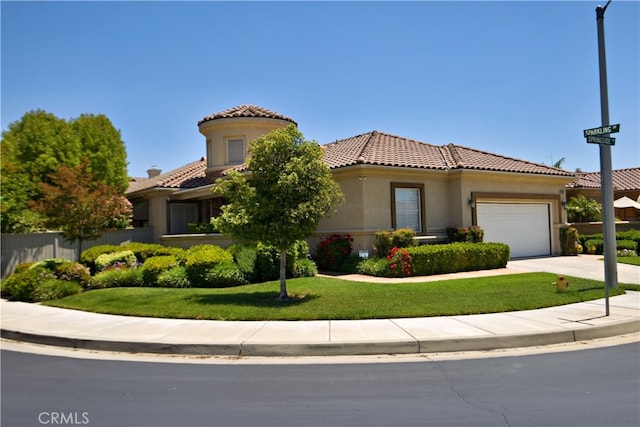 29424 Springside Dr, Menifee, CA 92584 - mediterranean / spanish house with a tiled roof, a garage, driveway, and stucco siding