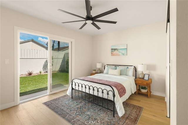 20010 Ingrum Way, Torrance, CA 90503 - bedroom featuring access to outside, light wood-style flooring, ceiling fan, and baseboards
