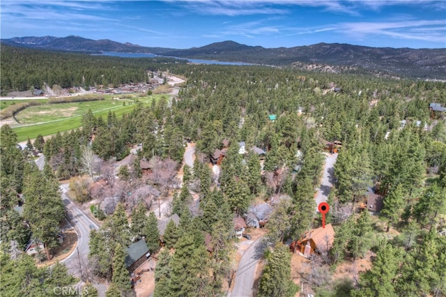 43214 Sunset Dr, Big Bear Lake, CA 92315 - aerial view of property's location featuring a mountain backdrop and a forest