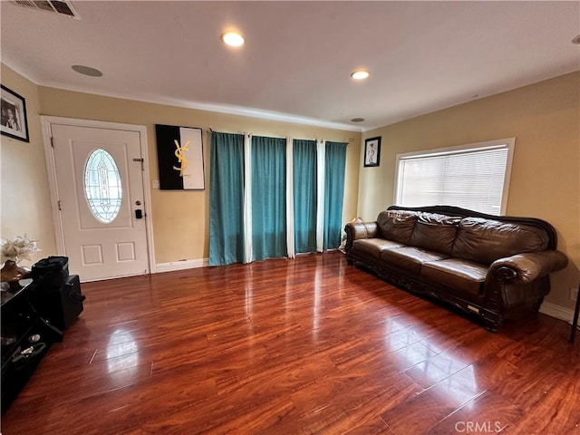 6127 Adenmoor Ave, Lakewood, CA 90713 - living room with wood finished floors, recessed lighting, and baseboards