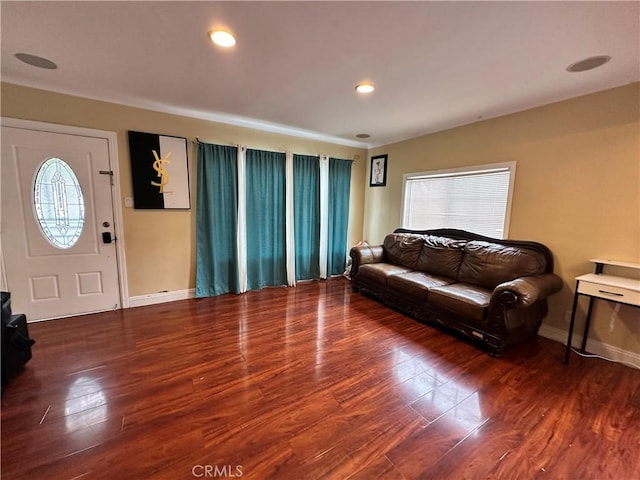 6127 Adenmoor Ave, Lakewood, CA 90713 - living room with wood finished floors, baseboards, and recessed lighting