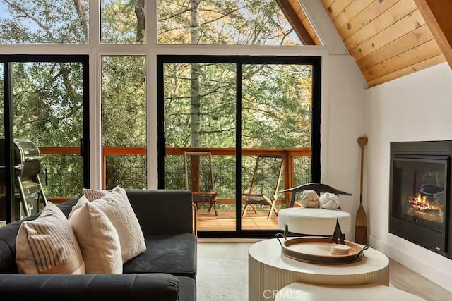 26664 Thunderbird Dr, Lake Arrowhead, CA 92391 - sunroom / solarium featuring vaulted ceiling