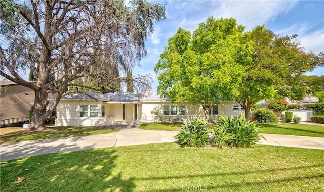 view of front of house with a front yard and stucco siding