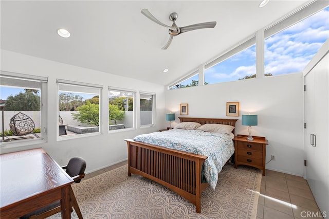1601 Kent Ln, Newport Beach, CA 92660 - bedroom featuring access to exterior, light tile patterned flooring, recessed lighting, baseboards, and a ceiling fan