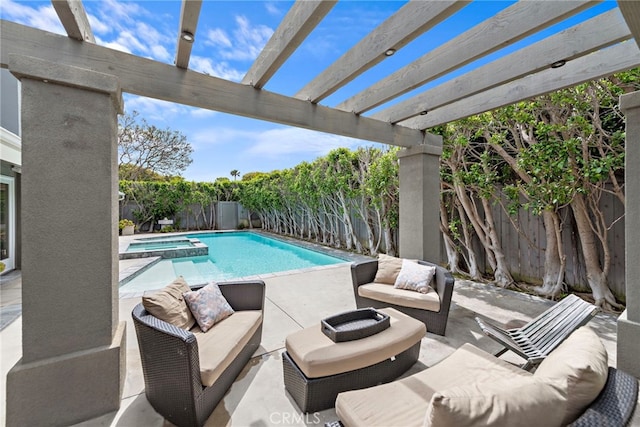 1601 Kent Ln, Newport Beach, CA 92660 - view of pool with an outdoor living space, a fenced backyard, and a pool with connected hot tub