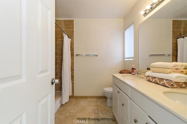 168 Radford Ct, Riverside, CA 92507 - bathroom with toilet, tile patterned floors, double vanity, and shower / bath combo