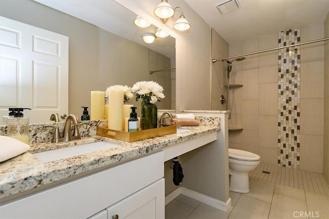 168 Radford Ct, Riverside, CA 92507 - bathroom featuring toilet, tile patterned floors, a tile shower, and vanity