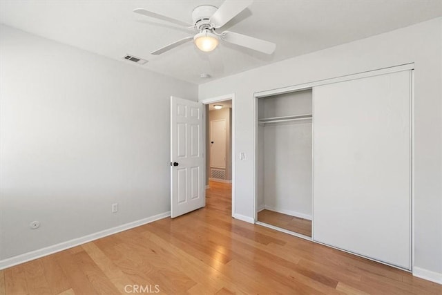 168 Radford Ct, Riverside, CA 92507 - unfurnished bedroom with light wood-type flooring, baseboards, a closet, and a ceiling fan