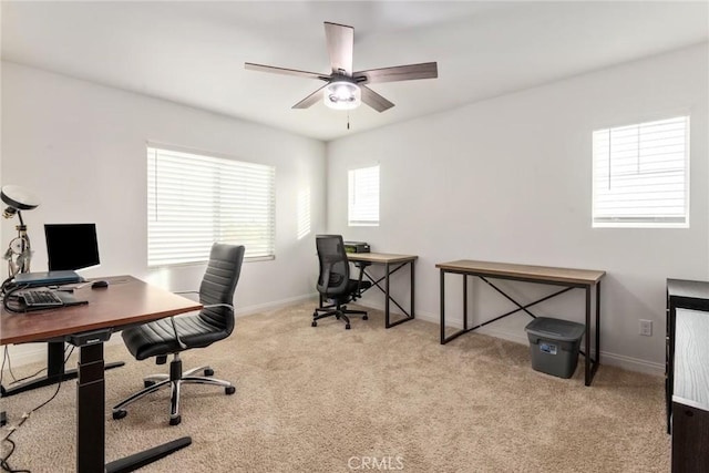 16073 Narni Ln, Fontana, CA 92336 - carpeted home office featuring ceiling fan and baseboards