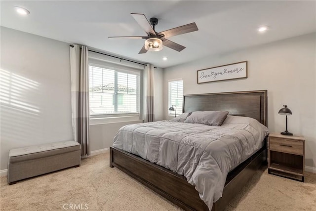 16073 Narni Ln, Fontana, CA 92336 - bedroom featuring light carpet, baseboards, recessed lighting, and ceiling fan