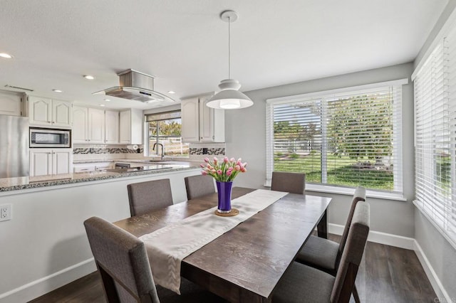 3631 Alta Vista Dr, Fallbrook, CA 92028 - dining space with healthy amount of natural light, dark wood-type flooring, baseboards, and recessed lighting