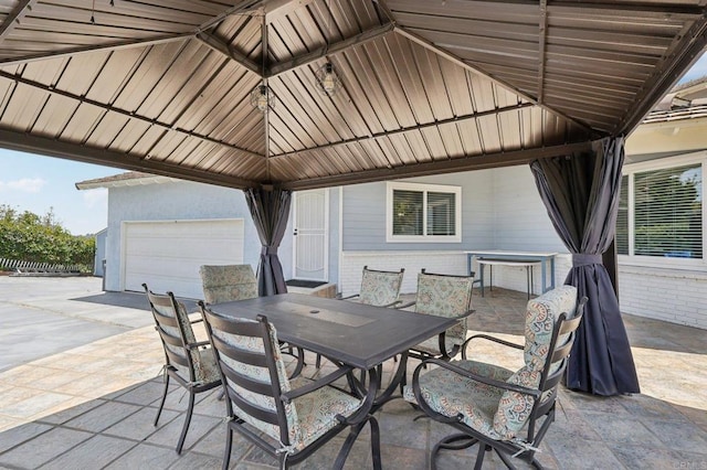 3631 Alta Vista Dr, Fallbrook, CA 92028 - view of patio featuring outdoor dining space, a gazebo, and a garage