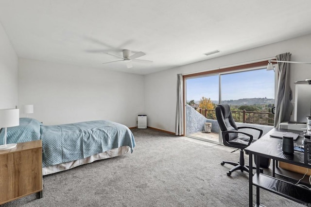 3631 Alta Vista Dr, Fallbrook, CA 92028 - carpeted bedroom featuring a desk, a ceiling fan, and baseboards