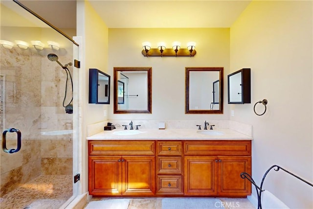 5595 Tanbark Ct, Avila Beach, CA 93424 - bathroom with a shower stall and double vanity