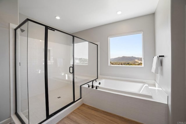 4650 Silent Knoll Dr, Fallbrook, CA 92028 - full bathroom with a garden tub, a shower stall, and wood finished floors