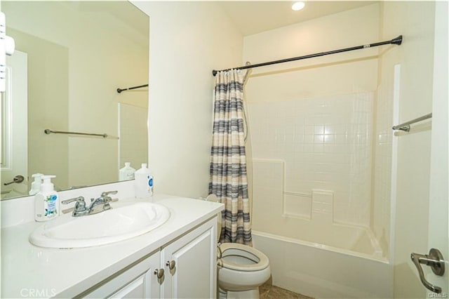 15590 Pumpkin Pl, Fontana, CA 92336 - bathroom featuring toilet, shower / bathtub combination with curtain, and vanity