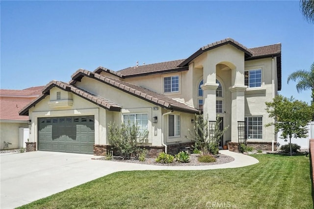 2875 Briarhaven Ln, Corona, CA 92882 - view of front of property featuring stucco siding, a front yard, driveway, an attached garage, and brick siding