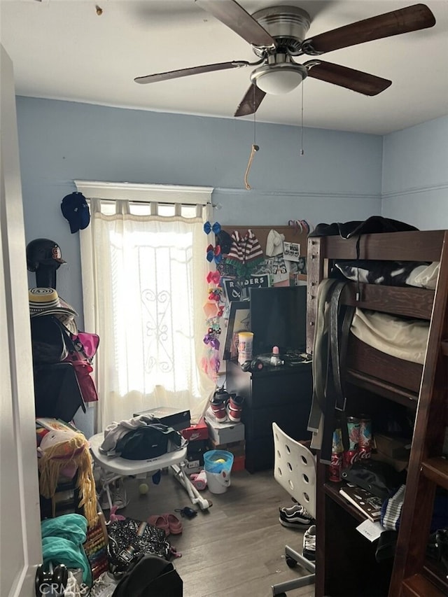 347 E 61st St, Los Angeles, CA 90003 - bedroom with wood finished floors and a ceiling fan