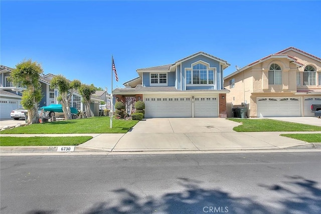 6730 Harrington Ct, Chino, CA 91710 - traditional-style house featuring a garage, concrete driveway, and a front lawn