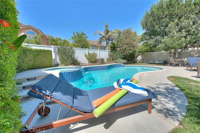 6730 Harrington Ct, Chino, CA 91710 - view of pool with a fenced backyard, a patio, and a pool with connected hot tub