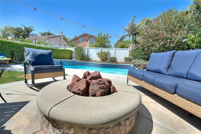 6730 Harrington Ct, Chino, CA 91710 - view of swimming pool featuring an outdoor hangout area, a patio area, and a fenced backyard