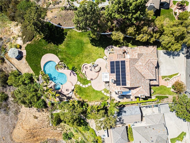 drone / aerial view of a pool area