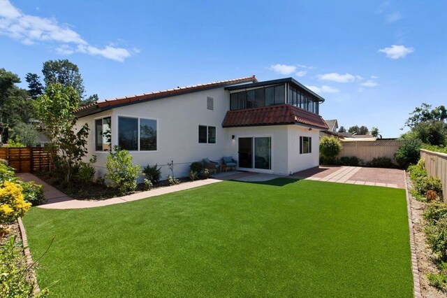 9142 Ellingham St, San Diego, CA 92129 - back of property featuring a patio area, stucco siding, a tiled roof, and a balcony