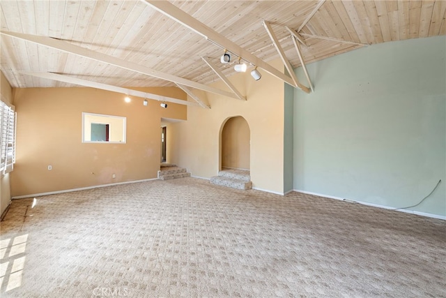 104 W Avenida Cadiz, San Clemente, CA 92672 - unfurnished room featuring arched walkways, carpet flooring, wood ceiling, and baseboards