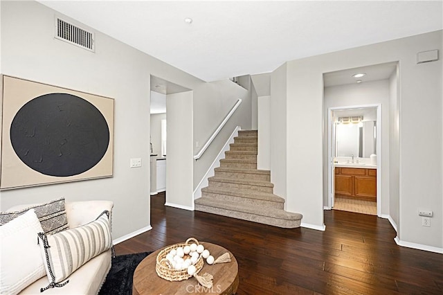 22 Amesbury Ct, Ladera Ranch, CA 92694 - living area featuring hardwood / wood-style flooring, stairs, and baseboards