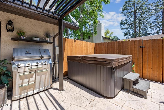 286 W Montecito Ave Unit K, Sierra Madre, CA 91024 - view of patio featuring a hot tub, fence, grilling area, area for grilling, and a pergola