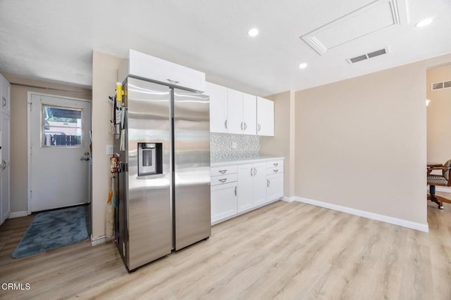 286 W Montecito Ave Unit K, Sierra Madre, CA 91024 - kitchen with stainless steel refrigerator with ice dispenser, light wood finished floors, white cabinetry, and recessed lighting