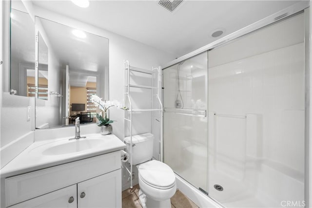 414 Silk Tree, Irvine, CA 92606 - full bath featuring a shower stall, toilet, vanity, and tile patterned floors