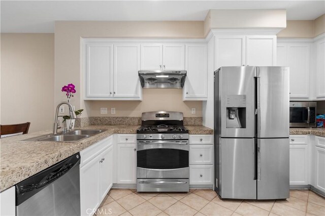 414 Silk Tree, Irvine, CA 92606 - kitchen featuring stainless steel appliances, ventilation hood, a sink, and white cabinets