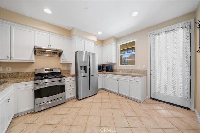 414 Silk Tree, Irvine, CA 92606 - kitchen featuring stainless steel appliances, under cabinet range hood, white cabinets, light countertops, and recessed lighting
