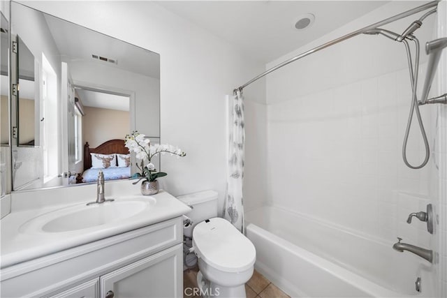 414 Silk Tree, Irvine, CA 92606 - ensuite bathroom featuring shower / bathtub combination with curtain, vanity, and toilet