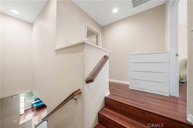 414 Silk Tree, Irvine, CA 92606 - stairway featuring wood finished floors, baseboards, and recessed lighting