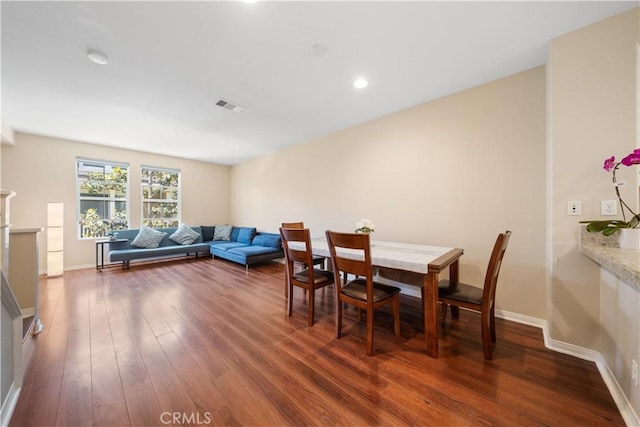 414 Silk Tree, Irvine, CA 92606 - dining space featuring dark wood-style flooring, baseboards, and recessed lighting