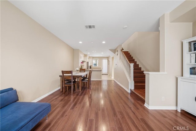 414 Silk Tree, Irvine, CA 92606 - dining room featuring wood finished floors, stairway, baseboards, and recessed lighting