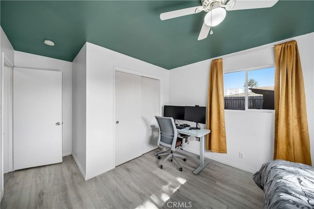 1599 21st St, Oceano, CA 93445 - office featuring wood finished floors, a ceiling fan, and baseboards