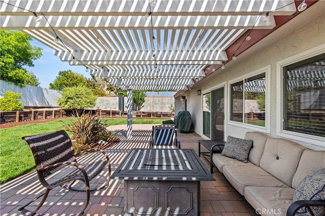 20155 Keaton St, Canyon Country, CA 91351 - view of patio with outdoor lounge area, a pergola, and fence