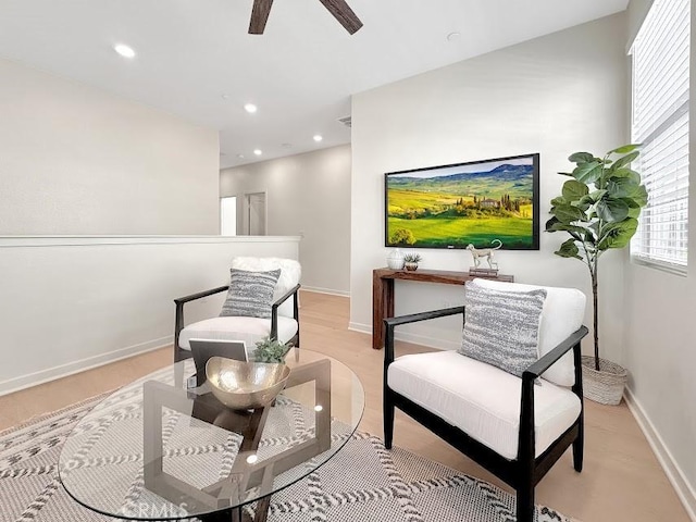 843 Cranberry Way, Upland, CA 91786 - sitting room with ceiling fan, baseboards, recessed lighting, and light wood finished floors