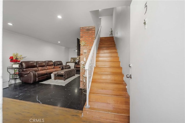 9051 Cedros Ave Unit 5, Panorama City, CA 91402 - stairway with recessed lighting and ornamental molding