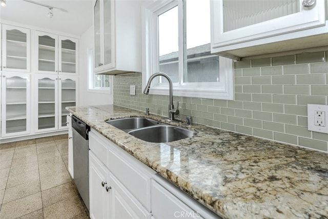 7857 Whitsett Ave, North Hollywood, CA 91605 - kitchen featuring a sink, white cabinetry, and glass insert cabinets