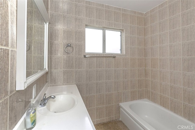 7857 Whitsett Ave, North Hollywood, CA 91605 - bathroom with tile walls and vanity