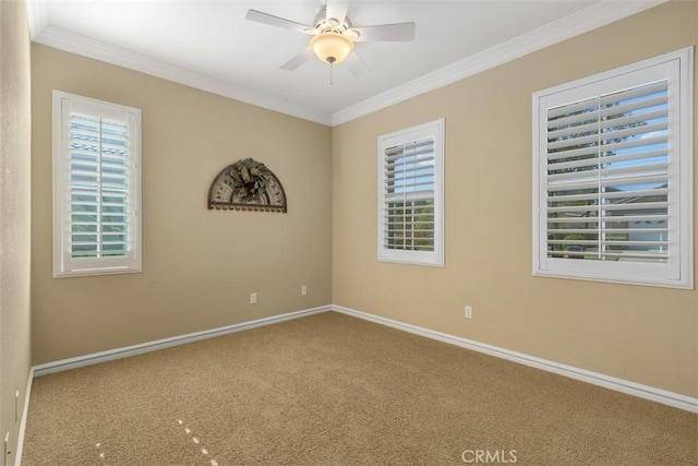 28399 Long Meadow Dr, Menifee, CA 92584 - spare room featuring carpet floors, crown molding, and a ceiling fan
